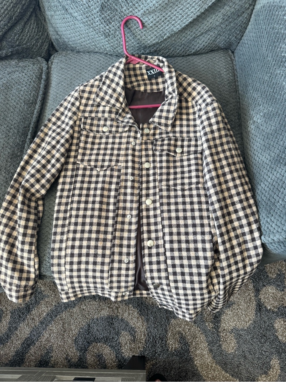 XXIII Plaid Button-Up Jacket in Black & Cream